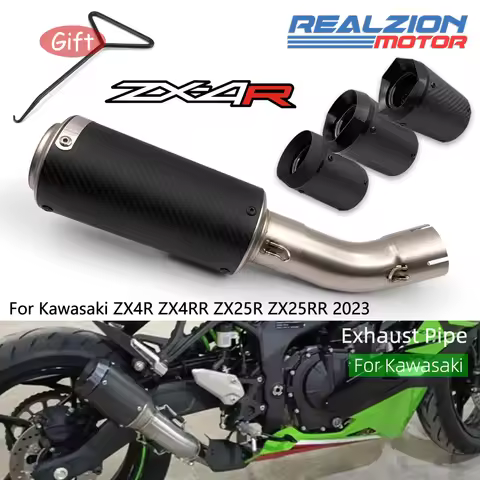 REALZION ZX4R 2023 Exhaust Pipe Motorcycle Exhaust Slip-On Pipe Middle Link Pipe Set For KAWASAKI Ni