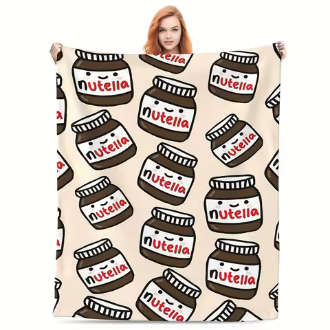 Cartoon Nutella Flannel Blanket - Hazelnut Spread | Soft Tear-Resistant | All-Season Home Decor & Pl