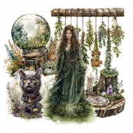 96-99pc Stickers Magic Theme With Colorful Magic Herb, Love Potion Plant, Florals, Jars, Ocean Cryst