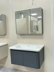 LIÊN HỆ FREESHIP Tủ chậu gương lavabo phòng tắm CT02 Xám Gương Led nhựa PVC cao cấp siêu bền đẹp kíc