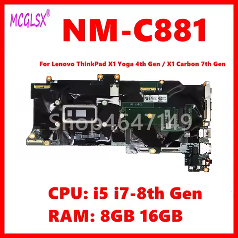 NM-C881 With I5 I7-8th Gen CPU 8GB16GB-RAM Mainboard For Lenovo ThinkPad X1 Yoga 4th Gen / X1 Carbon