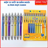 Hộp 12 Cây Bút Bi Bấm Todo Suyo Ngòi Bi 0.7mm Thụy Sĩ - Mực Xanh Của Đức - Viết Êm Cho Học Sinh Văn