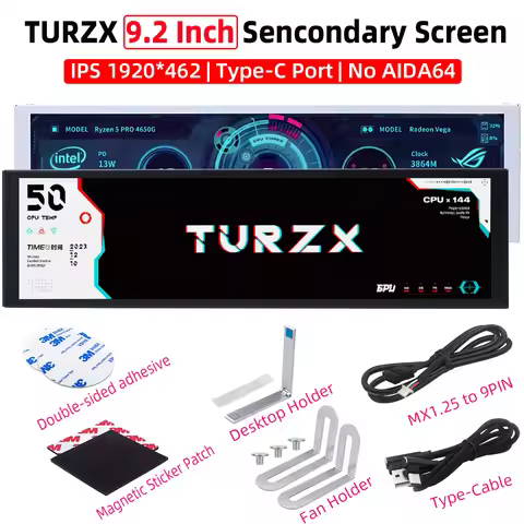 TURZX 9.2 Inch USB Chassis Secondary Screen 1920*462 IPS LCD CPU GPU RAM HDD Weather Monitor Display