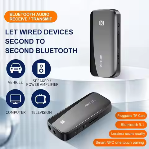 Bluetooth 5.0 Aux Adapter Wireless Dongle NFC TF Card 3.5mm Jack Handsfree For TV PC Speaker Car Kit