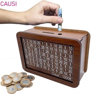CAUSI Piggy Bank, Handmade Wooden Money Box,  Crafts Reusable with Saving Money Goals Counter Money 