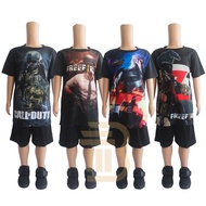 (HARGA BORONG) Baju Game Sepasang Budak FREE FIRE CALL OF DUTY MOBILE LEGEND / Kids Game T-Shirt Set