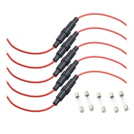 【♚】5Set 5PCS 5*20/6*30mm Glass Fuse Holder Screw Type with 5PCS 16/18/20/22AWG Wire Cable 5X20/6X30M