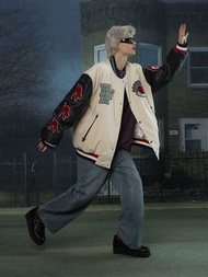 UNVESNO 毛巾繡怪奇棒球服棉服國潮牌棉衣美式夾克外套男 CT-2120