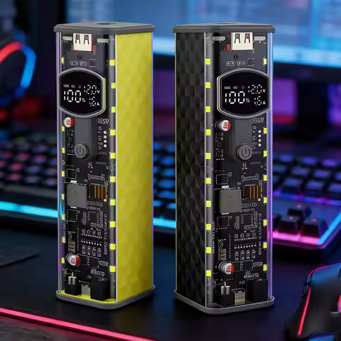 PD 65W DIY 18650 Power Bank Case PD65W Fast Charging Adjustable Voltage Transparent Battery Box for 