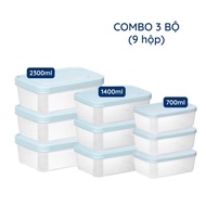 Combo of 9 Hokori rectangular food boxes (MS:6533) Viet Nhat, safe food and frozen food storage box 