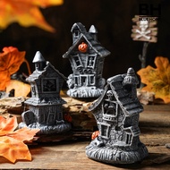 Bluehome Halloween Haunted House Ornament, Resin Haunted House Miniature, Dark Haunted House Shape w