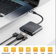 USB 集線器,支援4K, 100W 電源 USB C 充電端口替換底座組 Type C 轉 HDMI 底座轉接器,適用於 Switch、Mac OS 和 Linux