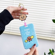 KPOP BTS BT21 Card Holder Card Case TATA COOKY Photocard Protector Keychain with Stretchable Pendant Chain