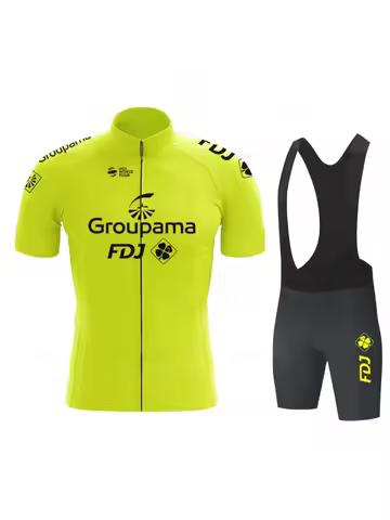 Fluorescent Yellow Fdj Team Cycling Jersey Sets Red Bicycle Short Sleeve Cycling Clothing Bike Maill