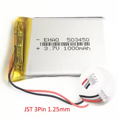 3.7V 1000mAh Lithium Polymer LiPo Rechargeable Battery 503450 + JST 1.25mm 3pin Plug For MP3 DVD PAD