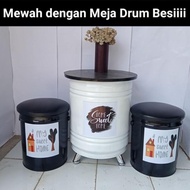 KURSI TERAS Paket 1 Set Kursi Tong Meja Drum Besi Mewah Kursi Cafe