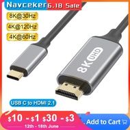 สายอะแดปเตอร์2022 8K USB C 3.1 To HDMI 4K ชนิด C เป็นสาย HDMI สำหรับ Macbook Samsung Galaxy S9/S8/Note 9 Huawei USB-C HDMI