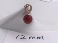 1127天然珍珠貝珠貝寶珠珍珠墜子南洋珍珠貝墜子紅珊瑚色12mm同心圓碎鑽玫瑰金款