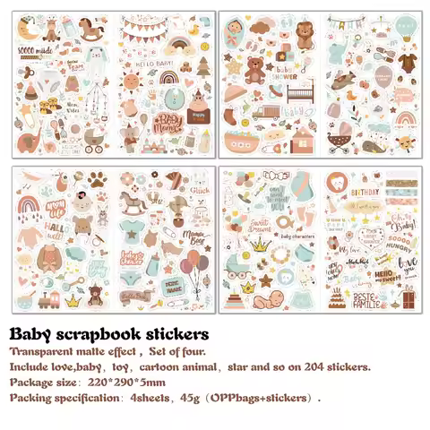 4 sheets/pack Baby Scrapbook Stickers Scrapbooking Baby Girl Boy Sticker for Newborn Baby Clothes,DI