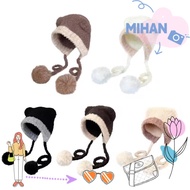 MIHAN Beanies Bear Hat, Bear Ear Thickened Ear Protection Hat,  Crochet Wool Warm Hat Autumn