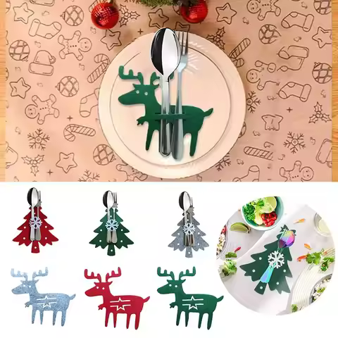 4Pcs Christmas Tree Christmas Cutlery Holder Christmas Decoration Christmas Elk Cutlery Bag Santa Cl