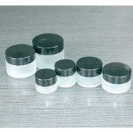 READY STOCK Frosted Glass Jars Cosmetic Jars With Black Plastic lids PP liner 5g 10g 20g 30 50g lip 