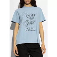 25ss Niche GANNI Letter Rabbit Print Round Neck Loose Pure Cotton Blue Short-Sleeved T-Shirt Top