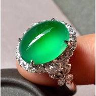 I Burmese Jade Ring Natural Ice Seed Yang Green Imperial Green Men Women Style Egg Face S925 Sterlin