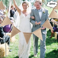 JPTOS Burlap Pennant Banner, 4. Length 15 Pack Jute Hessian Flag Garland, Rustic Triangular Shape Bl