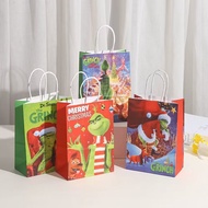 24pcs The Grinch Theme birthday party gift bags christmas decorations baked candy packaging happy birthday paper bags with handles gift packaging kraft paper tote bags
