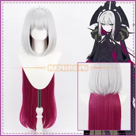 Anime The Ribbon Hero Velvet Cosplay Wig Long Ombre Wig From Silver White To Rose Pink Heat Resistan