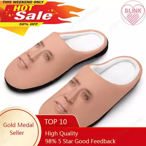 Winter Warm Slippers Nic Nicolas Cage 5 Men Women Cotton Slides Non-Slip Couple Household Flat Loafe