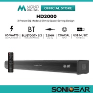 SONICGEAR SonicBar HD2000 Bluetooth 5.3 TV Soundbar Speaker 80W Max Output 2.0 Channel USB AUX Coaxi