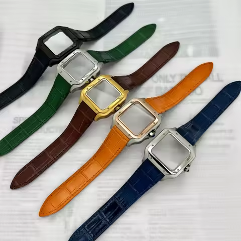 21mm Brown Black Green Blue Orange Leather Strap Button 38mm Watch Case for Caters Sandoz NH36 NH35 