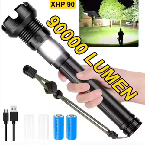 90000 Lumens LED Tactical Flashlight Rechargeable XHP90 USB Zoomable 7Modes Super Bright Floodlight 