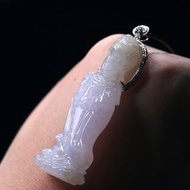 冰種紫羅蘭翡翠寶瓶觀音菩薩項鍊18K金鑽石| 天然緬甸玉A貨| 送禮