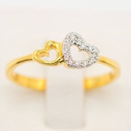 Happy Jewelry แหวนเพชรของแท้ แหวนเพชรหัวใจคู่เล็กใหญ่ น่ารักๆ  ทองแท้ 9k 37.5% ขายได้ จำนำได้ ME635
