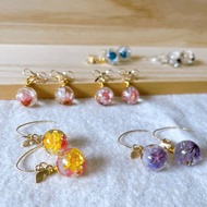 多色乾花-uv滴膠波波珠耳環
