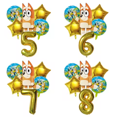 6pcs Bluey Balloon Bingo Family Floating Aluminium Film Balloon Birthday Set Party Decoration Backgr