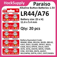 [20pcs] Paraiso LR44 A76 AG13 LR1154 Alkaline Battery 1.5V Button [FAST SHIP OUT]