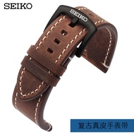 Ready Stock Watch Strap Seiko SEIKO No. 5 Genuine Leather Strap Navigation Water Ghost Canned Original Accessories Black Brown Watch Chain