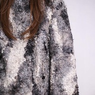 Eco fur coat, monochrome short coat, rustic texture, bohemian natural clothing