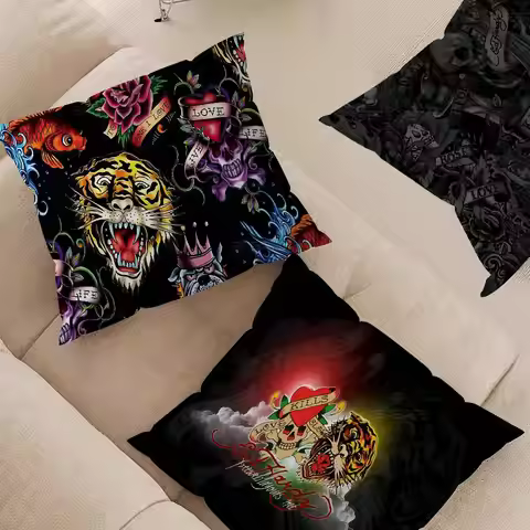 E-Ed H-Hardy Tattoo Tiger Pillow Gift Home Office Decoration Bedroom Sofa Car Cushion Cover case 45x