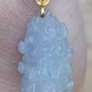 💝緬甸天然A貨冰膠紫翡翠白菜  （可代做香港玉石鑒定証書）❤18K金釦❤32.5mm*1...