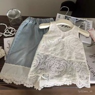2025新款女童套装夏季2025新款儿童洋气女宝宝夏装薄款背心蕾丝花边两件套 Z7JM