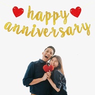 18pcs/set Happy Anniversary Banner Gold Glitter Love Heart Bunting Banner Flag for Wedding 10 20 30 