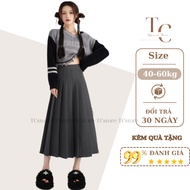 High-quality beautiful office long pleated gray Tennis skirt, Midi skirt over Korean high waist Tennis pillow - tuca