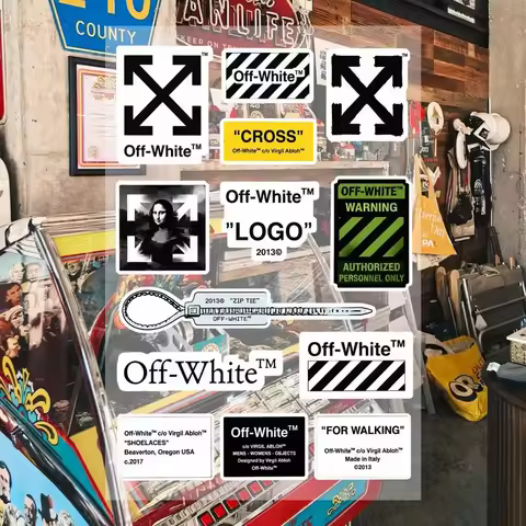 O-ff-W-hite Aesthetic Graffiti Waterproof PVC Stickers for Car Motorcycle Skateboard Helmet Notebook