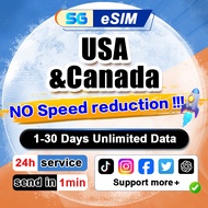 USA&Canada eSIM 5G High speed 7-30 Days Unlimited Data AT&T/Verizon/Rogers/Bell/Telus eSIM Card