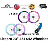 Litepro 20” 451 Aero Rim Oil Slick Blueish Purple Wheelset S42 折叠车轮组 20寸轮组 Roda Basikal Lipat Rim Ba